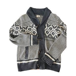 J. Crew Thick Chunky Grey White Toggle Cardigan Size Medium